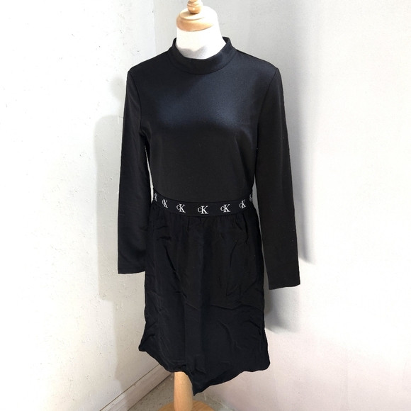 Calvin Klein |  Black Long Sleeve Dress Midi - Picture 2 of 12